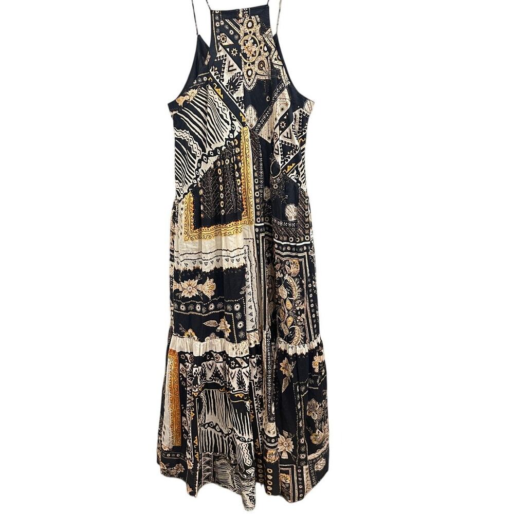 Isabel Marant Etoile Sabba Strappy Bandana Print Midi Dress‎ Black Ochre Size 10 - Picture 2 of 12